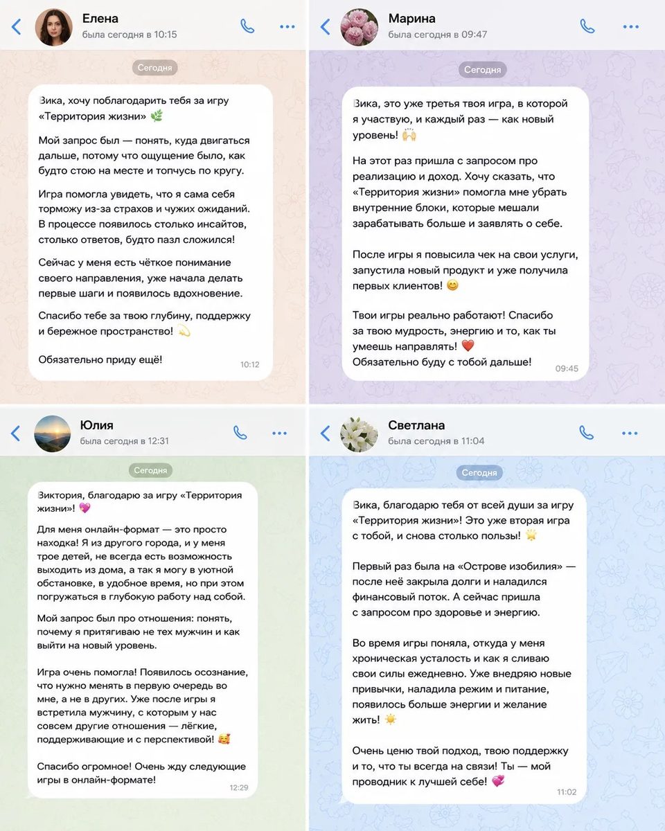 Скрин отзыва участницы после игры «Территория жизни»